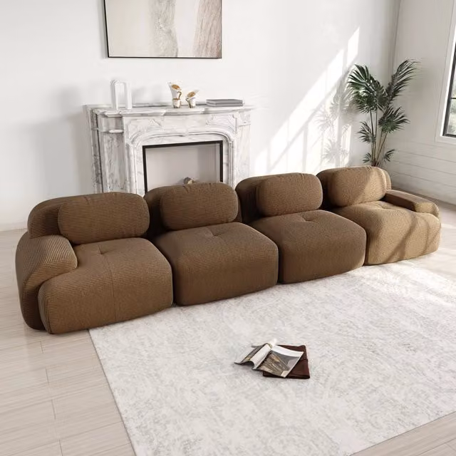 Divano angolare modulare 388.0x103.0x70.0 cm senza montaggio in tessuto a coste marrone