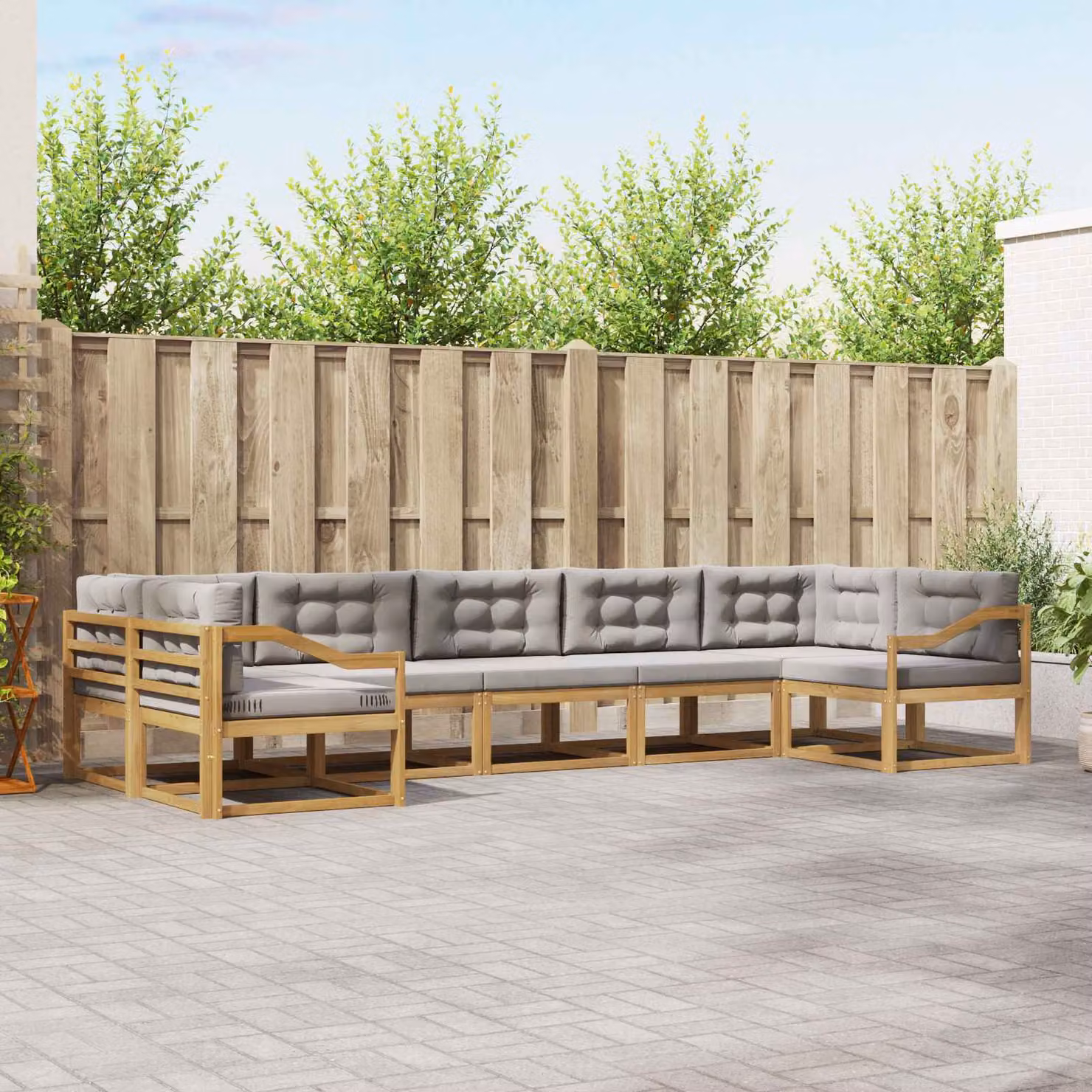 vidaXL Set di divani da esterno 7 pz in legno di acacia Bianco e Grigio con cuscini