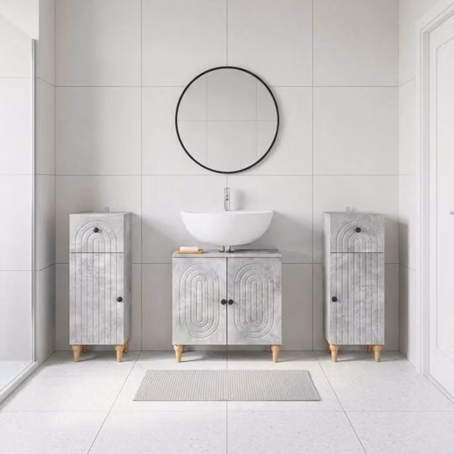 Set di armadietti da bagno in 3 pezzi ALKMAAR Grigio Cemento 3417993