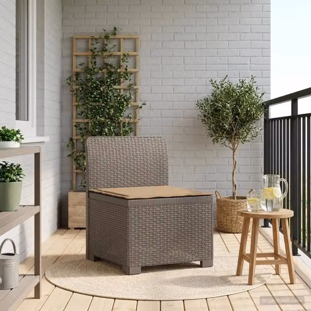 Divano da giardino a 1 posto moderno in rattan con cuscino grigio per esterno, balcone o terrazzo, L: 70 cm, P: 62 cm, H: 55 cm – 1
