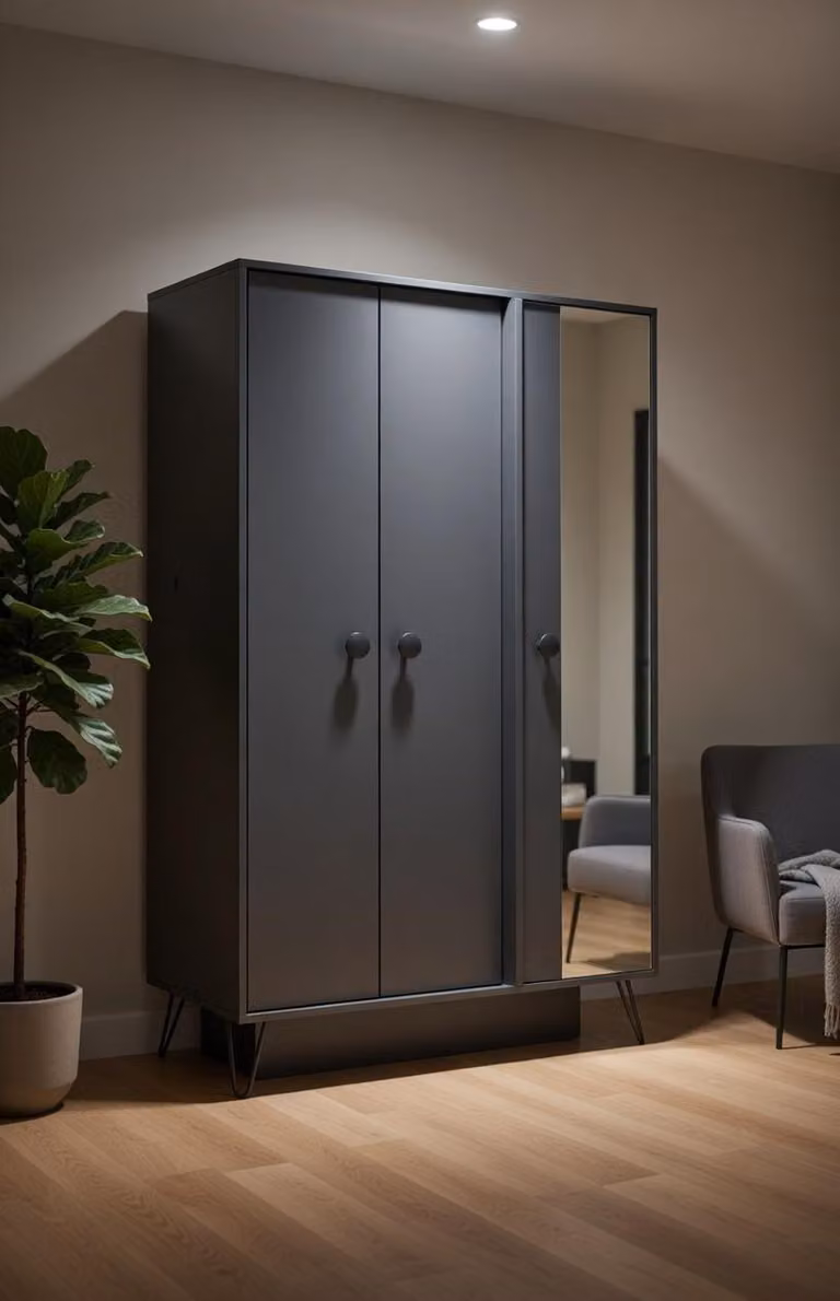 Armadio in grigio scuro con pratici vani portaoggetti