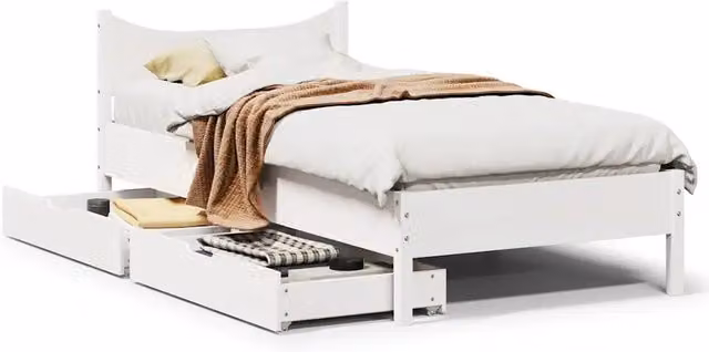 Giroletto con Cassetti-Struttura Letto con contenitore Bianco 75x190 cm Legno Massello di Pino 176522