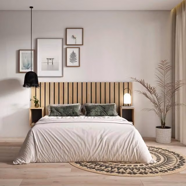 Testiera e Comodini, 196x107x3cm, Letto 120,135,140cm, Pannelli, colore Rovere RF3575