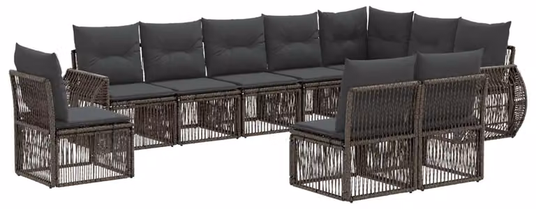 Set di divani da giardino, 10 pezzi, grigio e grigio scuro, in rattan sintetico