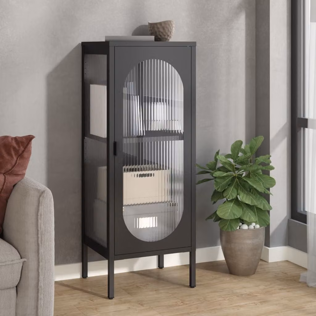 Credenza moderna vidaXL in vetro e acciaio nero L/P/H: 40 x 35 x 105 cm