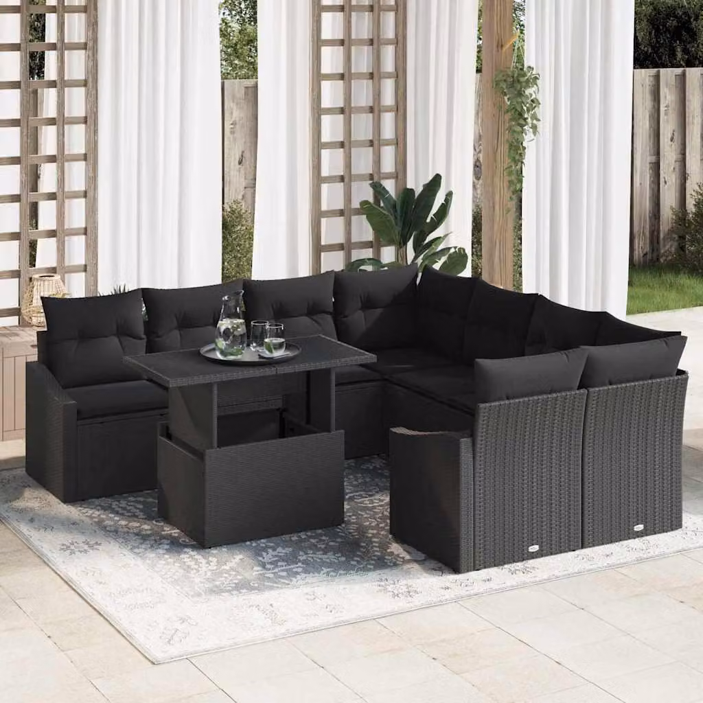 Maison Exclusive - Set da giardino composto da 9 pezzi, divano in rattan sintetico nero