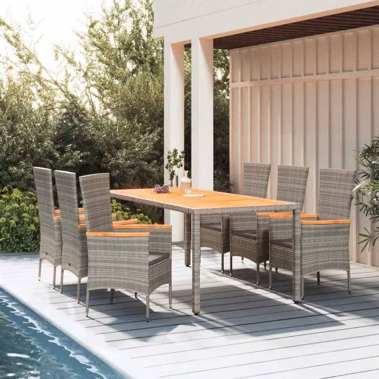 The Living Store Set da pranzo da giardino 7 pezzi con cuscini in poly rattan grigio