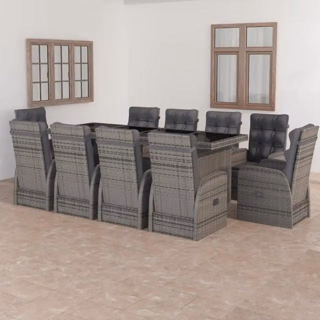 Set da pranzo da giardino vidaXL in polyrattan e vetro grigio, 11 pezzi – 1