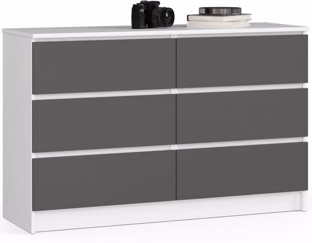 Cassettiera AKORD K120 Bianca 120 cm 6 cassetti inserto frontale Grigio Grafite 120x40x77 cm