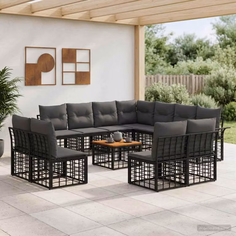 Maison Exclusive - Set da esterno per divano, 12 pezzi, colore nero e grigio scuro, in poliestere