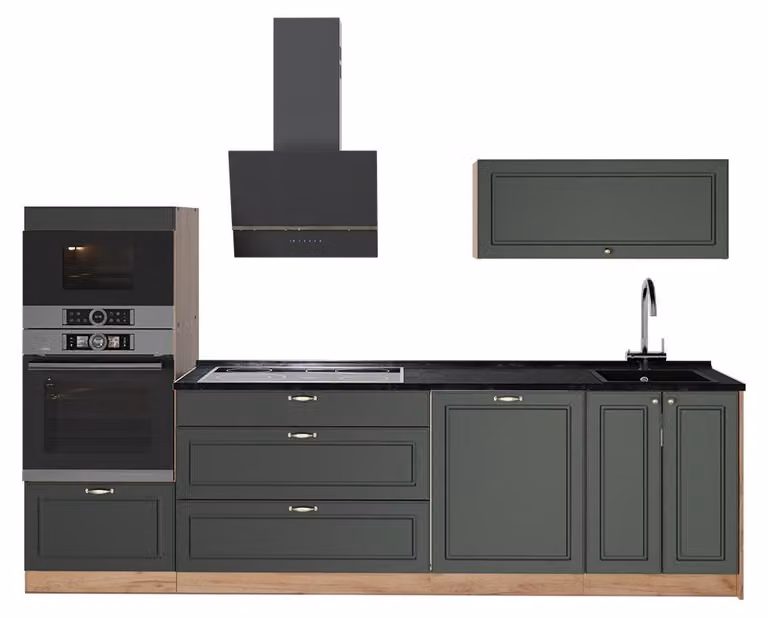 Cucina componibile Vicco Fame-Line Verde-oro rustico/Rovere dorato 280 cm, PL Antracite, Model 64693