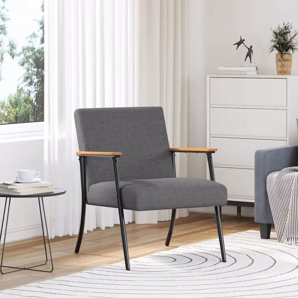 Poltrona vidaXL in tessuto grigio con braccioli e design minimalista