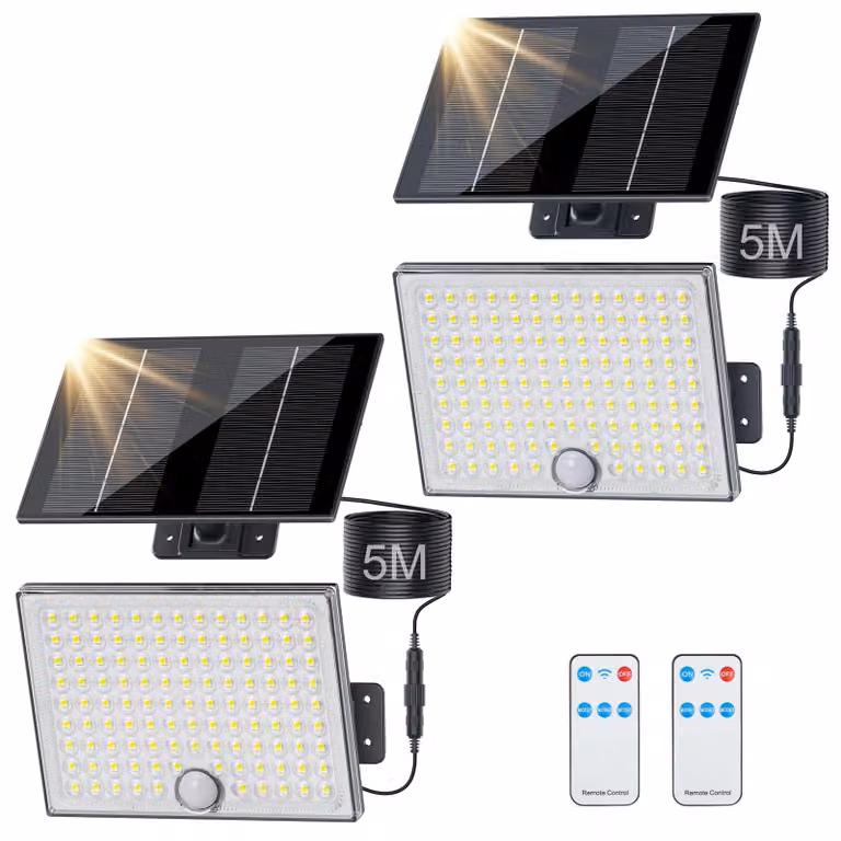 Set di 2 faretti solari a LED con sensore di movimento, capacità 2000 mAh, grado di protezione IP65