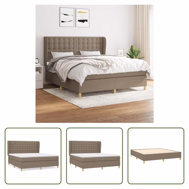 The Living Store Letto a molle con materasso Taupe 160x200 cm in tessuto