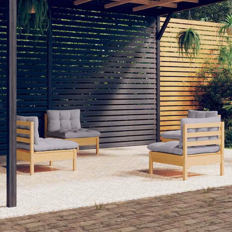 Set di divani da giardino vidaXL in legno massello di pino con cuscini grigi per esterni