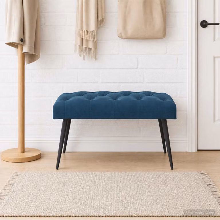 Panchina moderna vidaXL in velluto blu con bottoni imbottiti L/P/H: 80 x 40 x 46 cm