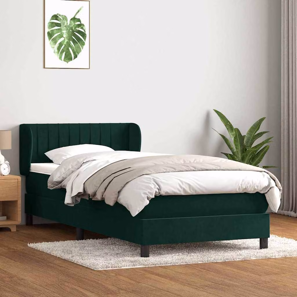vidaXL Giroletto a Molle Ibrido con Materasso in Velluto Verde Scuro e Struttura in Legno di Larice L: 83 cm, P: 223 cm, H: 88 cm