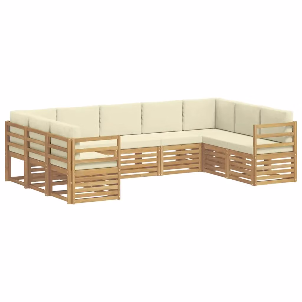 Set di divani da esterno a L vidaXL in legno di acacia con cuscini bianchi e beige – 2