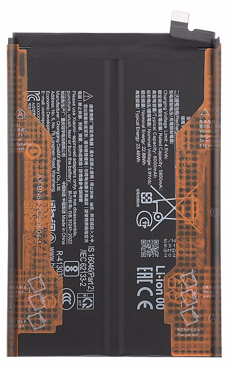 Xiaomi, batteria di ricambio Service Pack per Redmi 15C 4G Li-ion 3,91V 6000mAh, nero
