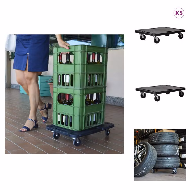 vidaXL Carrello da trasporto 5 pezzi nero 58x38x12 cm in polipropilene - Carrelli e carrelli manuali