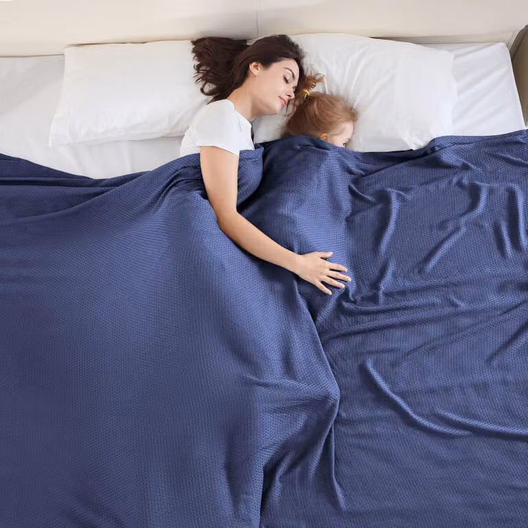 Coperta estiva in bambù, 240 x 220 cm, traspirante, rinfrescante, blu navy