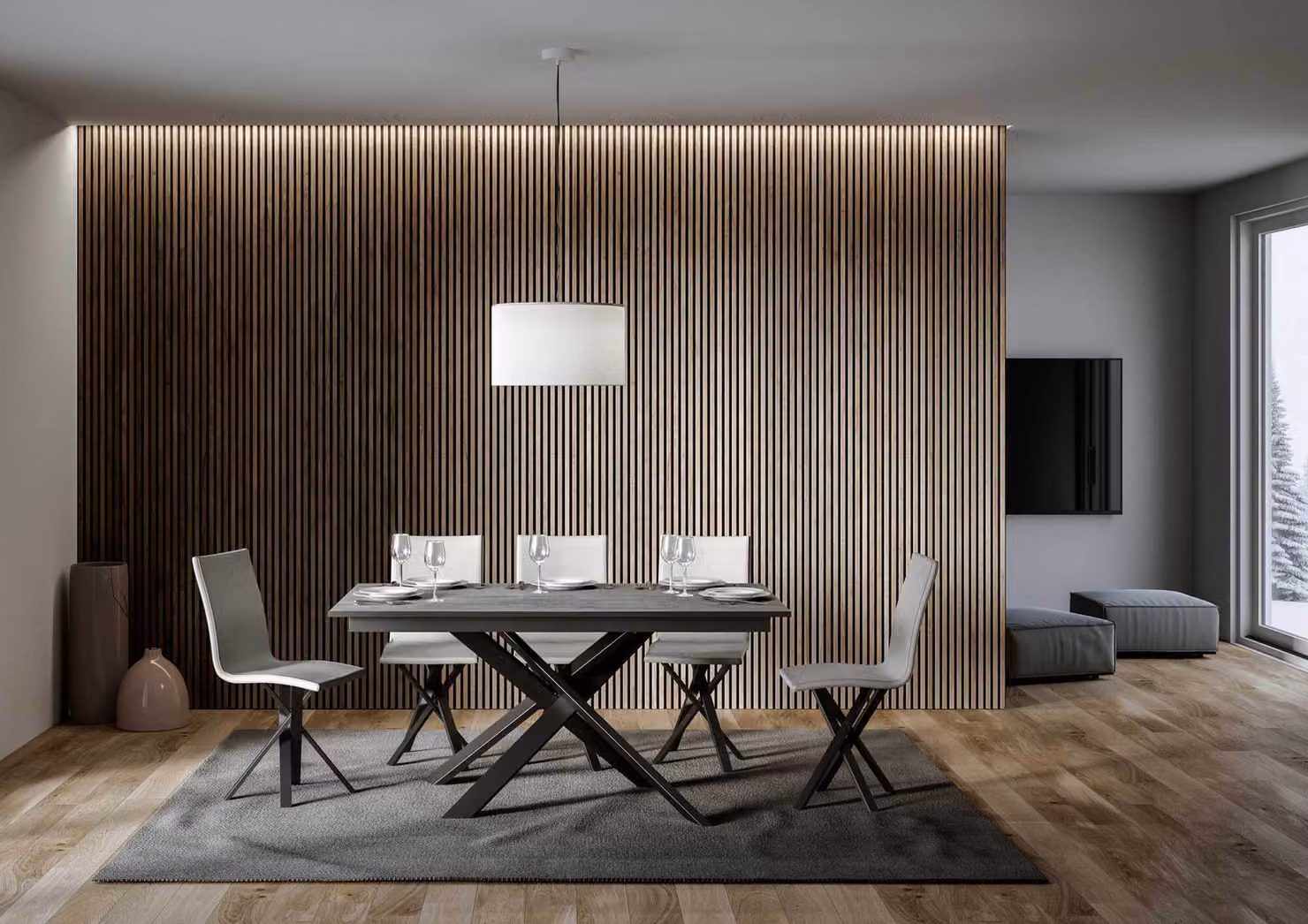 ITAMOBY - Tavolo allungabile 160/220x90 cm Ganty cemento - bordo antracite telaio e gambe antracite