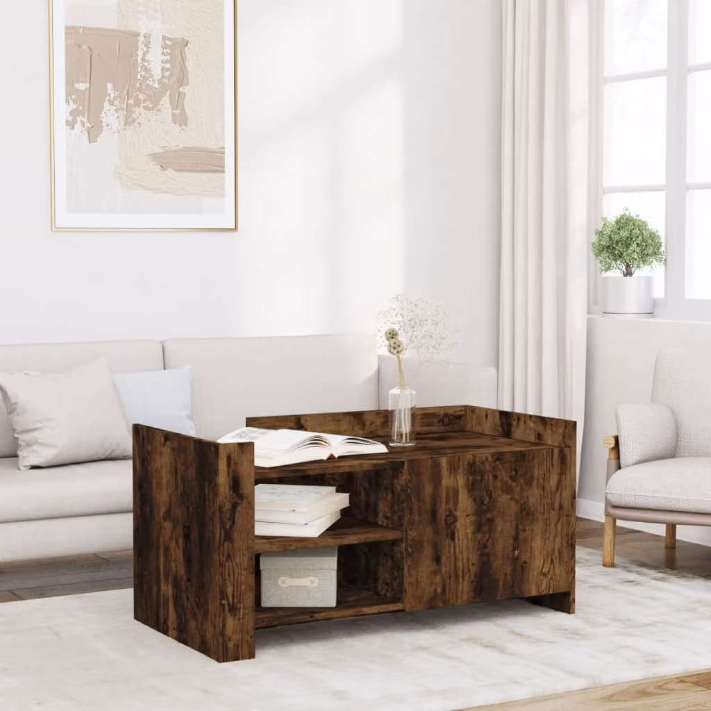 Tavolino da salotto moderno vidaXL in legno multistrato e MDF, colore rovere fumo, L 100 x P 50 x H 50 cm