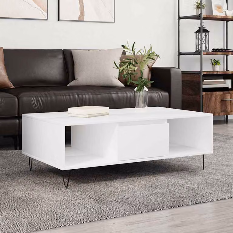 vidaXL Tavolino da Salotto Moderno Bianco in Legno e Metallo L: 104 cm, P: 60 cm, H: 35 cm