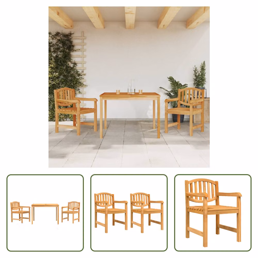 The Living Store Set da pranzo da giardino 3 pz. Set da pranzo da giardino in legno massiccio teak