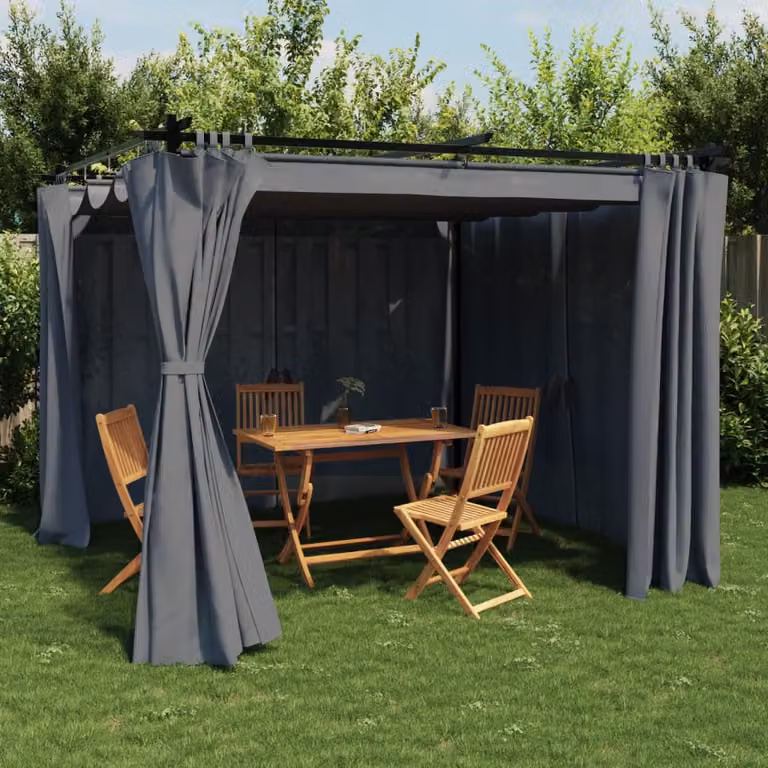 vidaXL Gazebo con Tende Antracite in Acciaio L: 296 cm, P: 296 cm, H: 220 cm