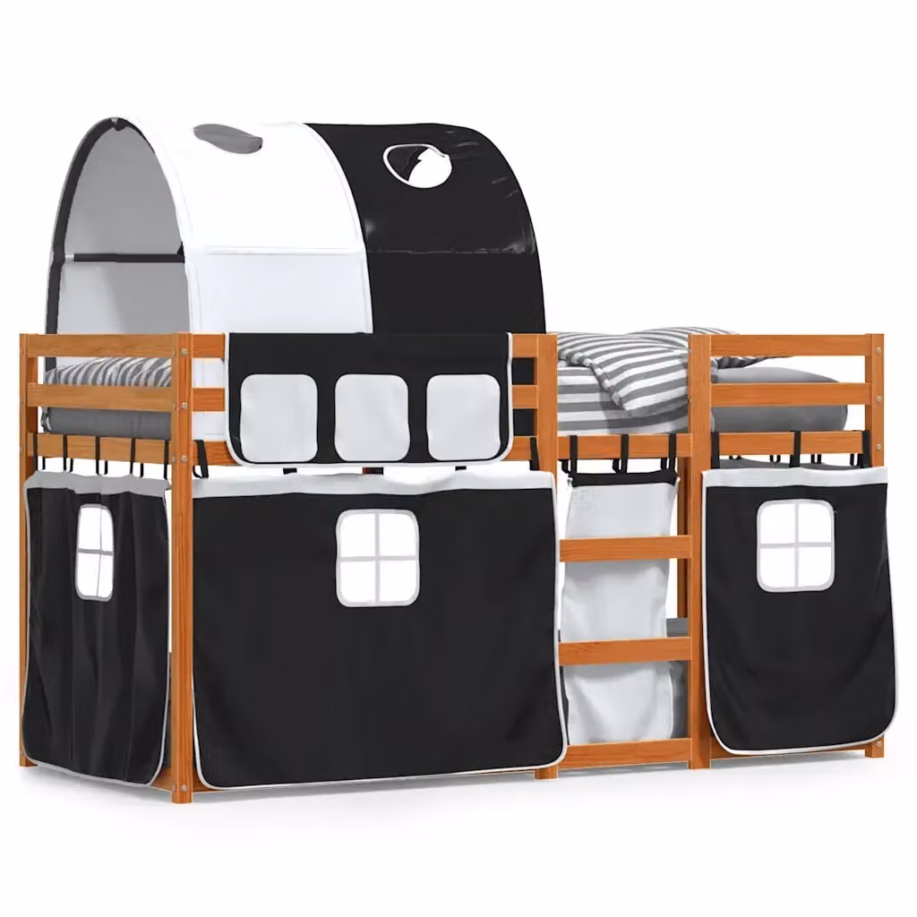 Letto a Castello vidaXL in Legno di Pino per Bambini, Bianco e Nero, 90x200 cm – 2