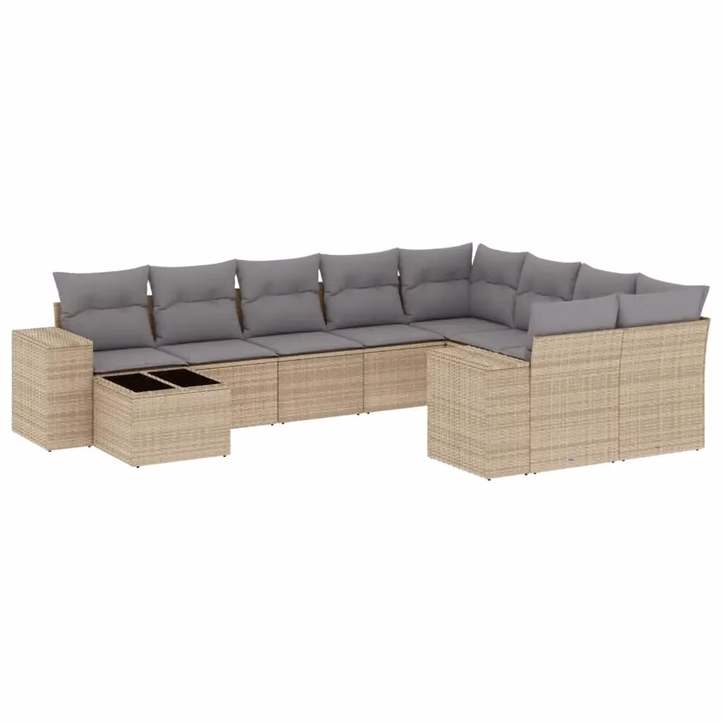 Set Divano da Giardino Moderno VIDAXL in Polyrattan con Cuscini Beige, 10 Pezzi, Forma a L – 2