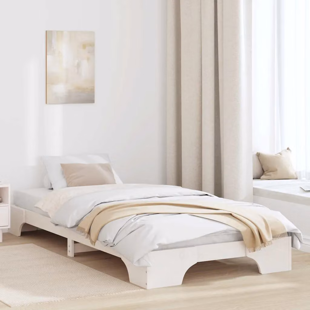 Struttura del letto moderna vidaXL in pino massello bianco L/P/H: 207 x 90 x 200 cm