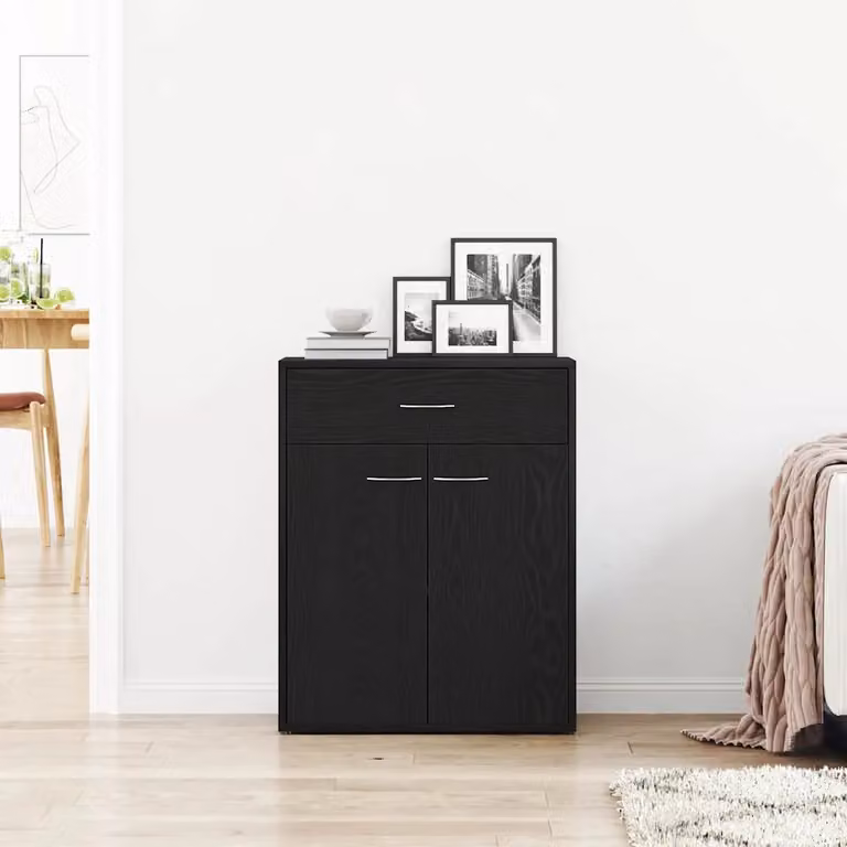 Credenza moderna vidaXL in legno MDF nero per soggiorno L: 60 cm, P: 30 cm, H: 75 cm