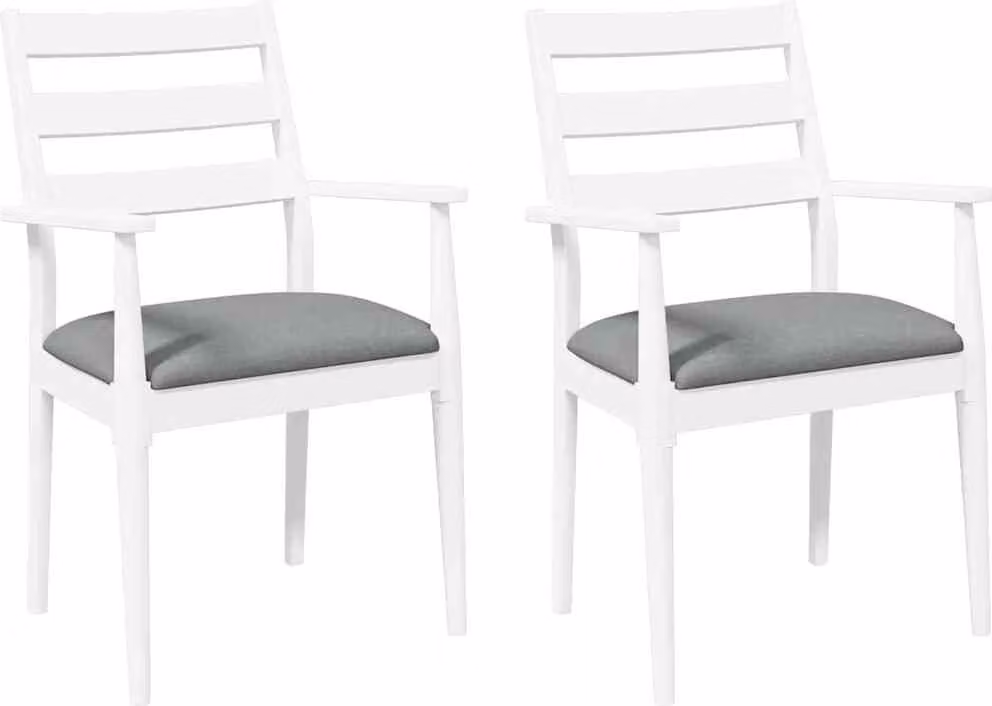 Sedie da Pranzo con Cuscini 2 pz Bianco Legno Massello di Hevea