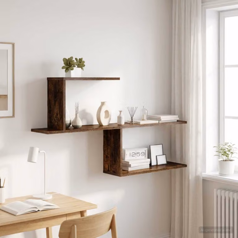 Scaffale da parete moderno vidaXL in rovere fumo L: 122 cm, P: 18 cm, H: 60 cm