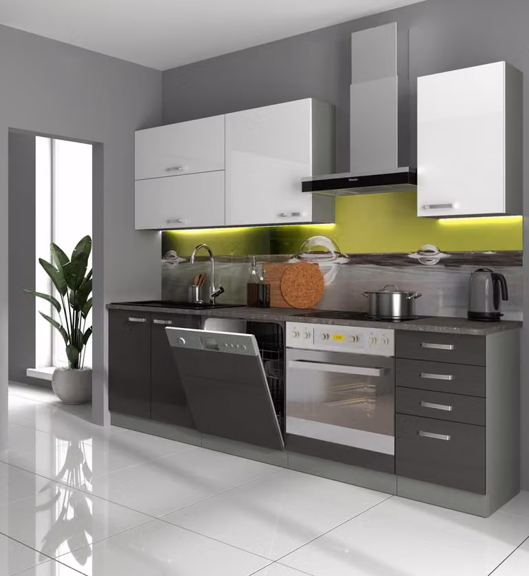 Cucina Bianca Basic IV 240 Cucina componibile Grigio lucido Bianco Cucina componibile Grigio