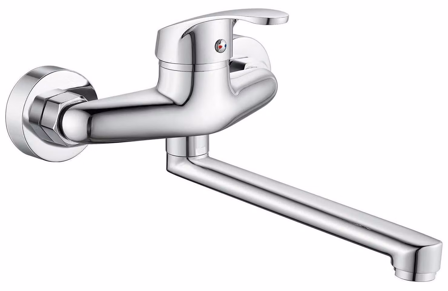 Miscelatore da cucina, montaggio a parete, rotazione a 360°, braccio girevole da 230 mm, ottone cromato, distanza tra i fori regolabile da 135 a 165 mm