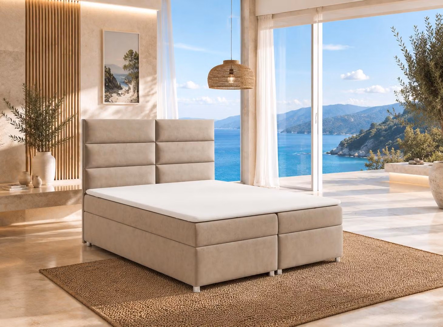 Best for Home Letto boxspring con contenitore Trinity K-4 Materasso a molle Bonell incl. topper, con consegna, montaggio e smaltimento 160x200-Beige
