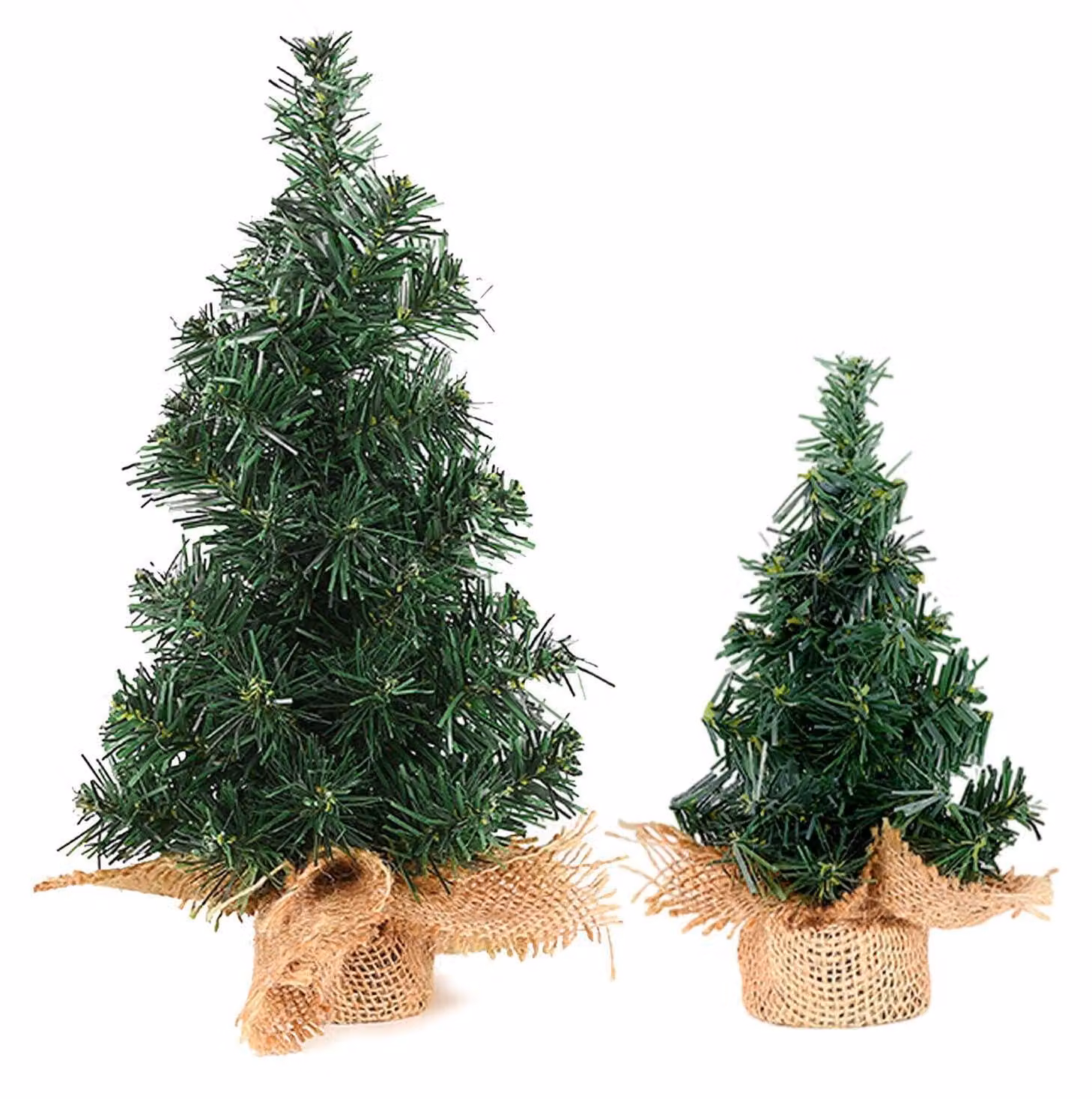 Albero di Natale artificiale mini, 20/30 cm, con base in lino, set da 2