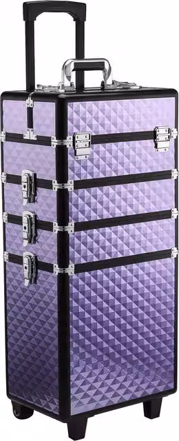 Trolley per Make Up Professionale Homcom in Alluminio Viola con Valigetta Removibile L/P/H: 33.5 x 23 x 76/95.5 cm