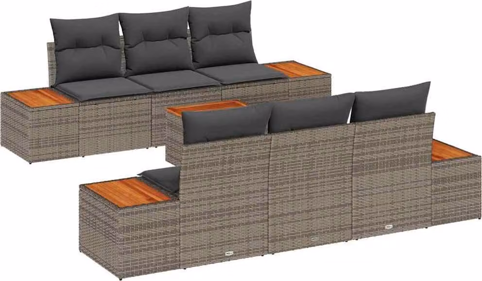Set Divano da Giardino con cuscino 7 pcs Grigio Poly Rattan