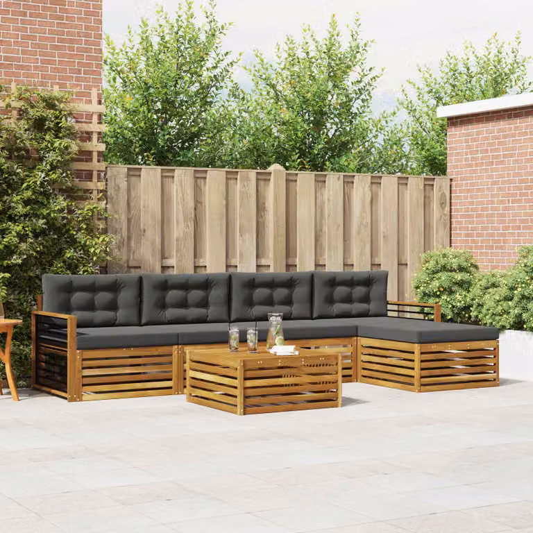 Set di divani da esterno vidaXL a forma di L composto da 6 pezzi in legno di acacia con cuscini beige e antracite