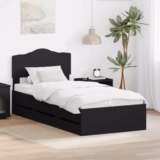 Struttura del letto-Giroletto Nero 90 x 200 cm Legno Ingegnerizzato 342505
