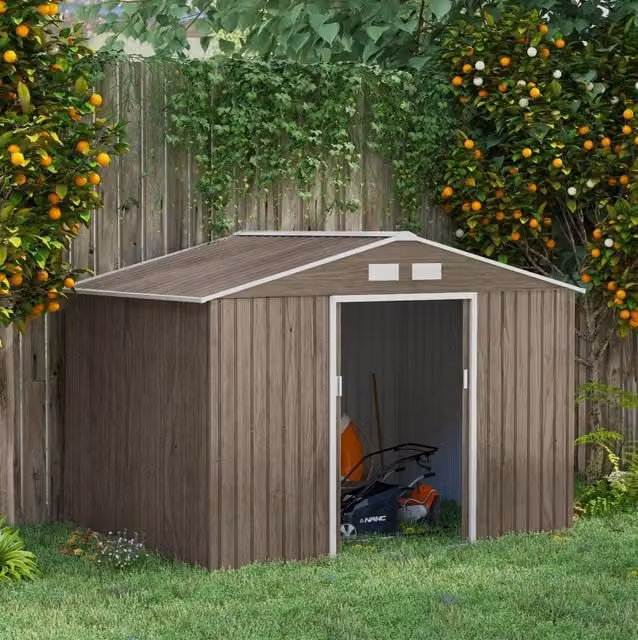Casetta da giardino in acciaio marrone 277 x 195 x 192 cm con 2 porte scorrevoli