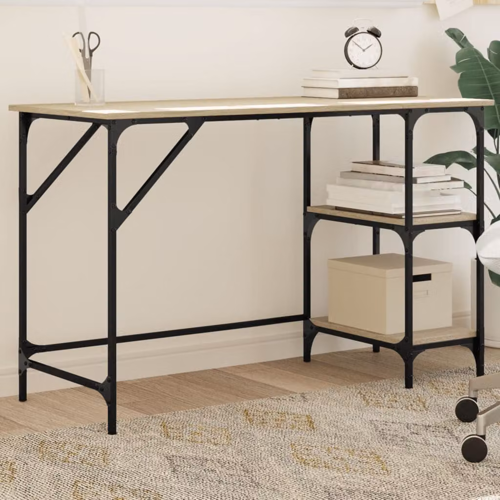 Scrivania da ufficio moderna vidaXL in legno e metallo, colore rovere e marrone, L 120 x P 50 x H 75 cm
