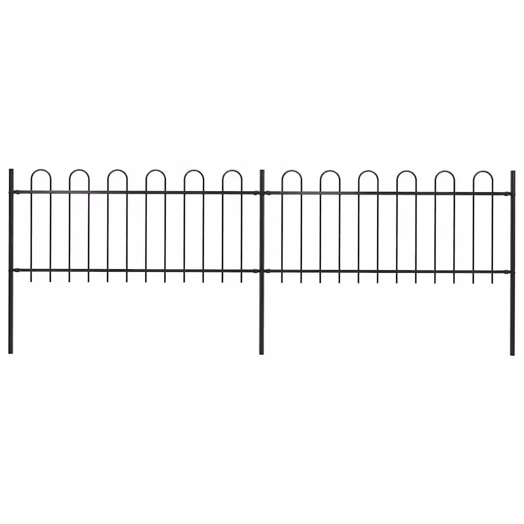 Recinzione da giardino vidaXL in acciaio con parte superiore ad anello nero, L: 337 cm, H: 80 cm