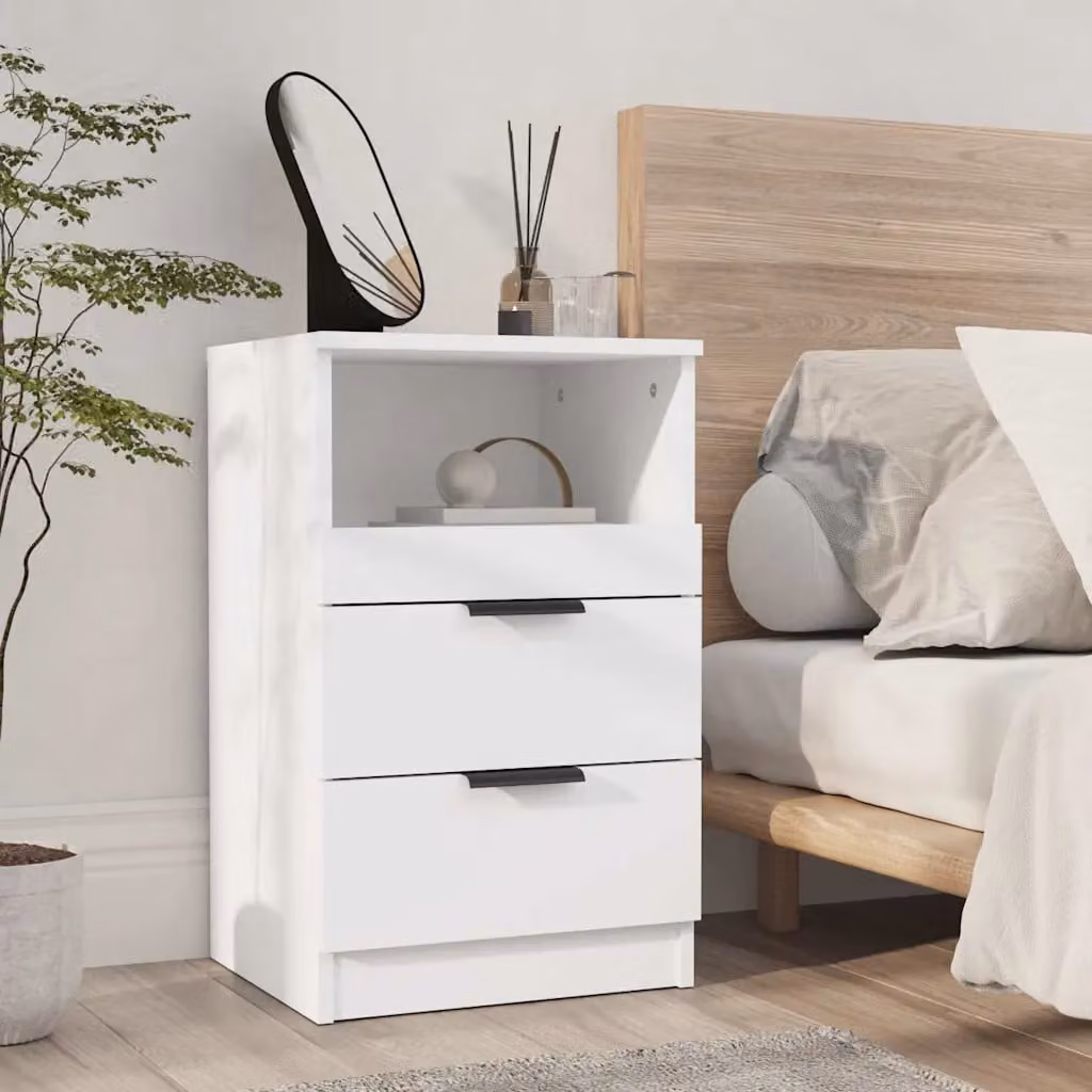 Comodino moderno vidaXL Bianco in legno e MDF L: 40,0 cm, P: 36,0 cm, H: 65,0 cm