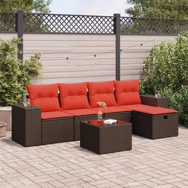 Set Divano da Giardino 6 pz con Cuscini Marrone in Polyrattan 3325680