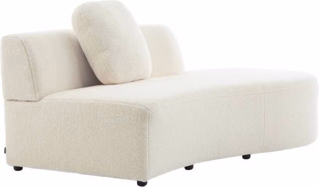 Divano moderno a L Sweeek in bouclé bianco con cuscini coordinati per il tuo soggiorno